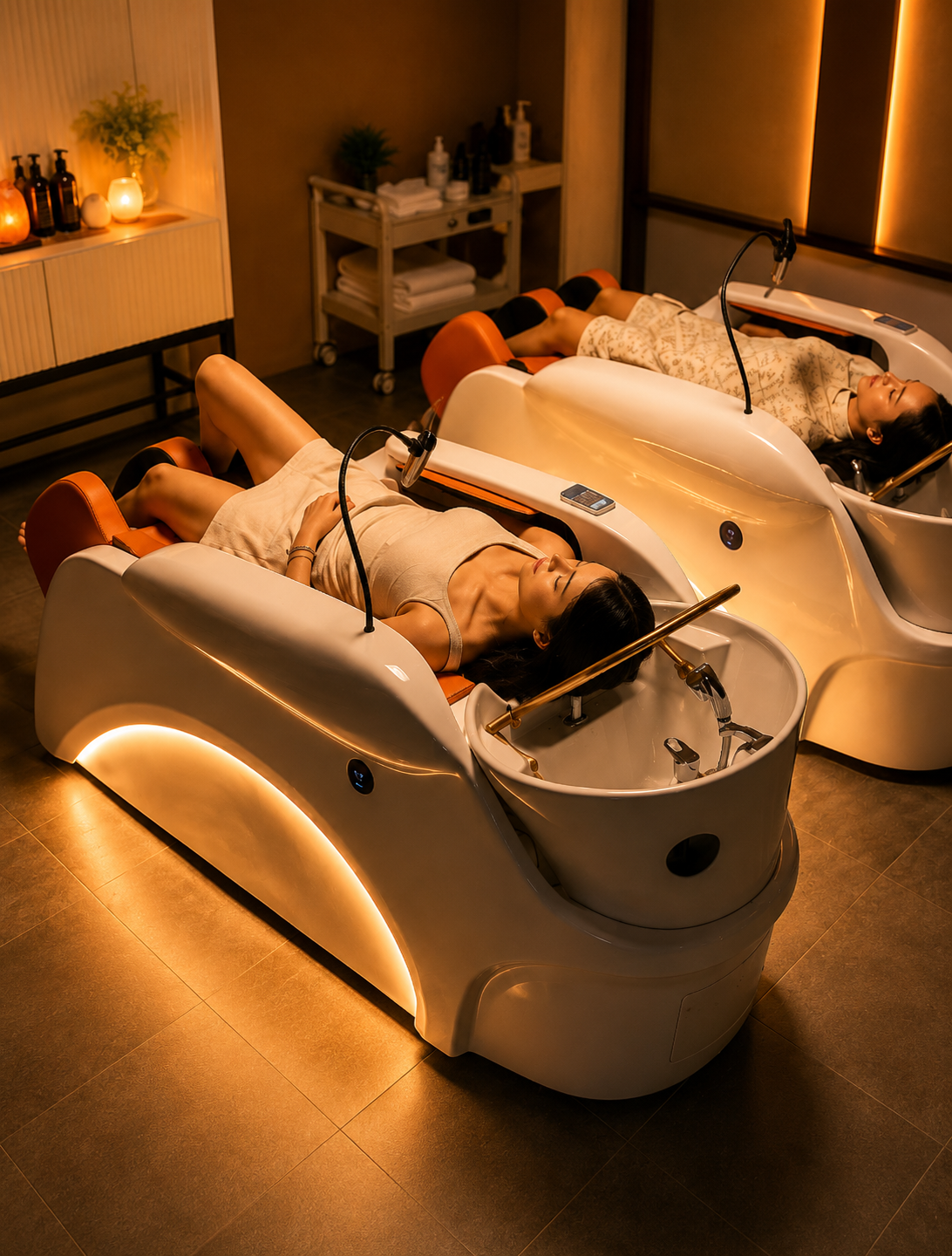 Two guests relaxing during their head spa ritual